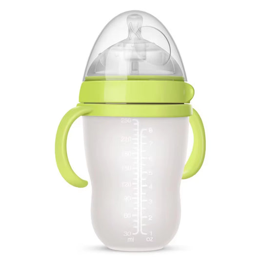 Nano-Silicone Baby Bottles with Handles - 240ml and 150ml, Breastmilk-Like Design for Infants 0-36 Months
