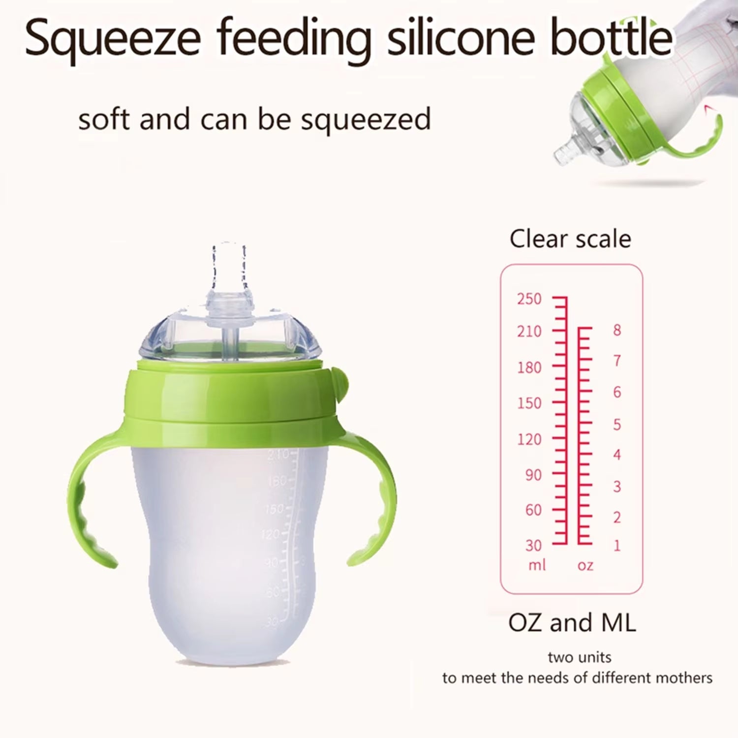 Nano-Silicone Baby Bottles with Handles - 240ml and 150ml, Breastmilk-Like Design for Infants 0-36 Months