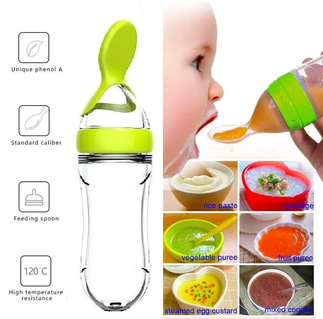 Revolutionary Silicone Squeezing Feeding Bottle Cup - Perfect for Newborns and Infants! Training Spoon for Cereal and Food Supplements