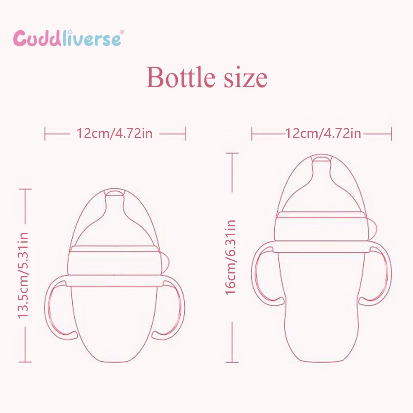 Nano-Silicone Baby Bottles with Handles - 240ml and 150ml, Breastmilk-Like Design for Infants 0-36 Months