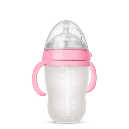 Nano-Silicone Baby Bottles with Handles - 240ml and 150ml, Breastmilk-Like Design for Infants 0-36 Months